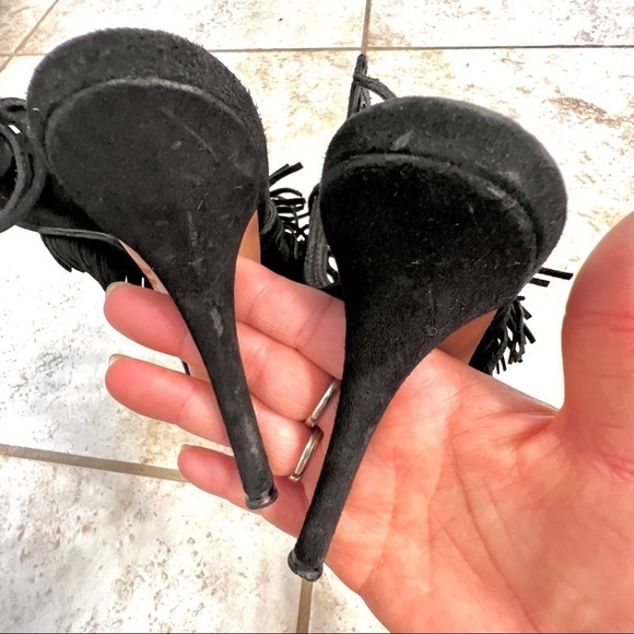 AQUAZZURA Sexy Fringe Suede Tie-Back Sandal Black womens size 5.5 - Picture 8 of 11